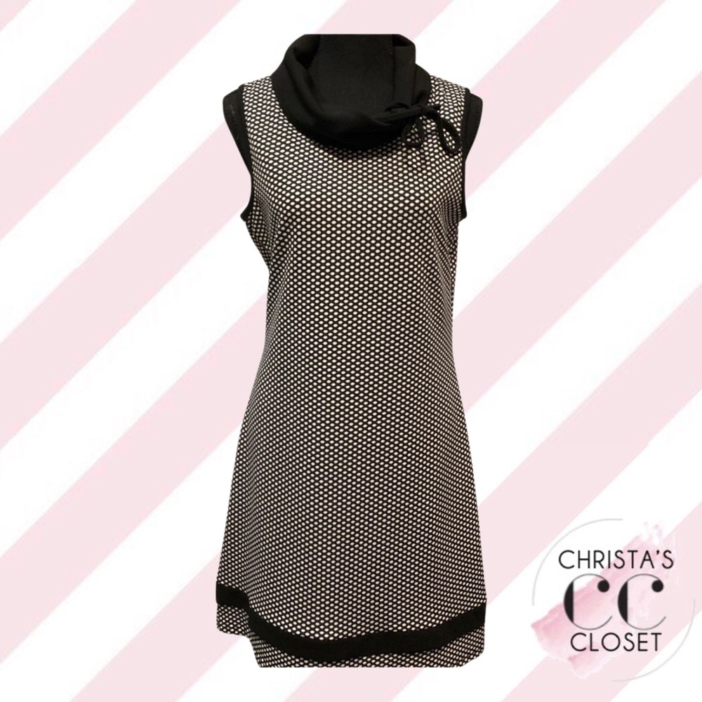 Black/White Polka Dot Sleeveless Turtleneck Shift